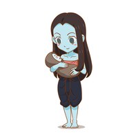 子供を運ぶタイの女性の幽霊の漫画のキャラクター