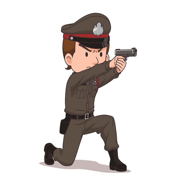 Мультипликационный персонаж тайской полиции, указывая пистолетом.