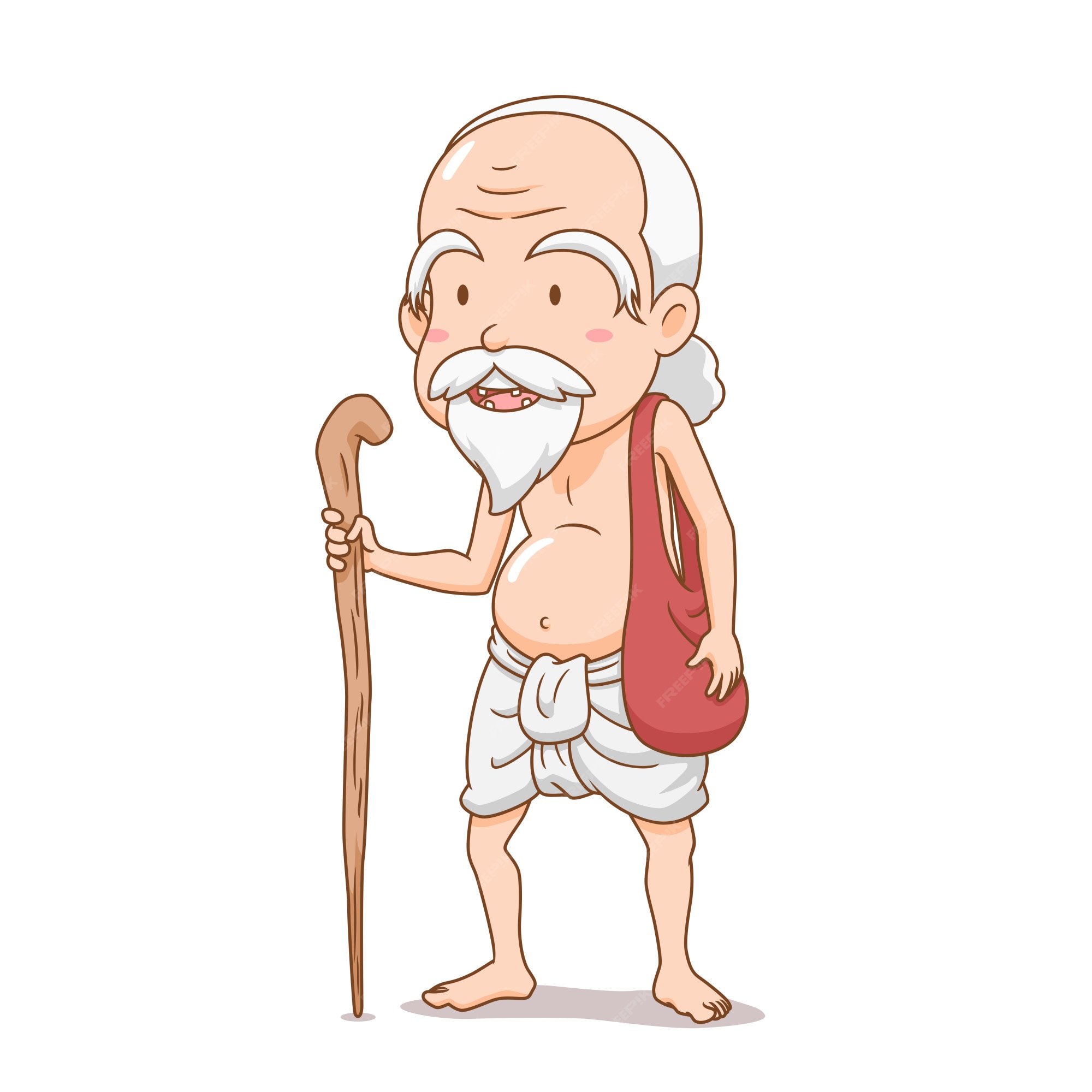 Premium Vector | Cartoon character of the old brahmin holding staff. Premium Vector | Cartoon character of the old brahmin holding staff.
