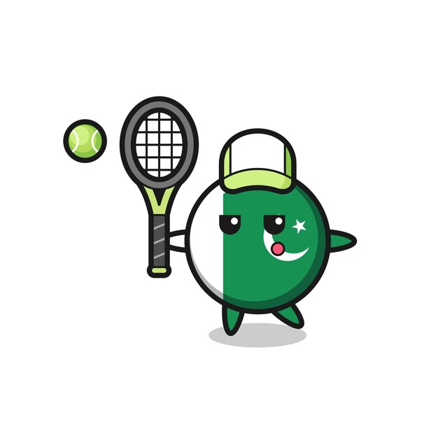 Cartoon character of pakistan flag as a tennis player , cute design