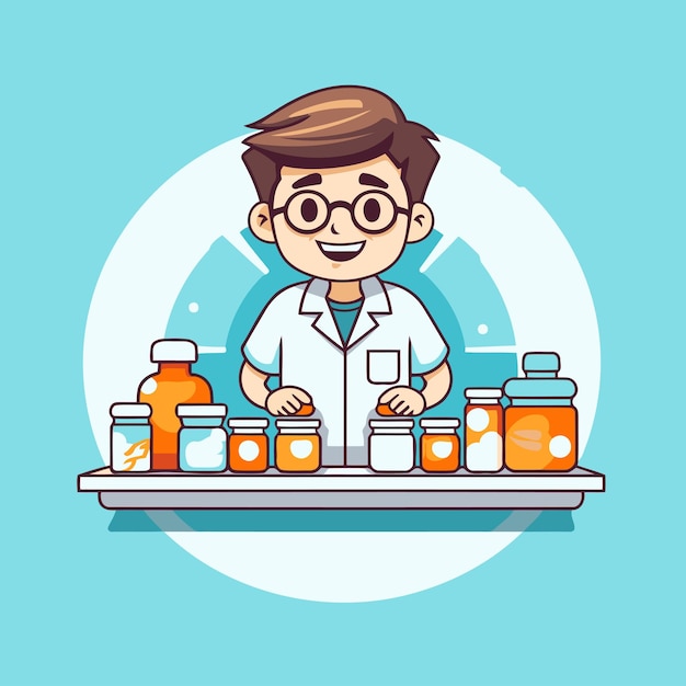 Cartoon character of a pharmacist in a laboratory Vector illustration