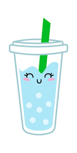 Cartoon character plastic glass of cold drink Vector illustration