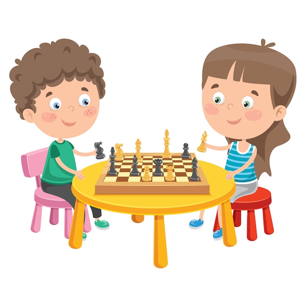 Vector cartoon character playing chess game