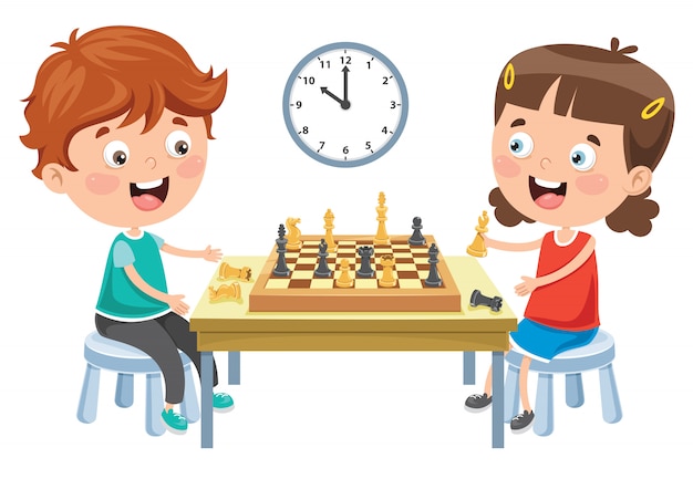 Boys play chess with a clock to control time Vector Image