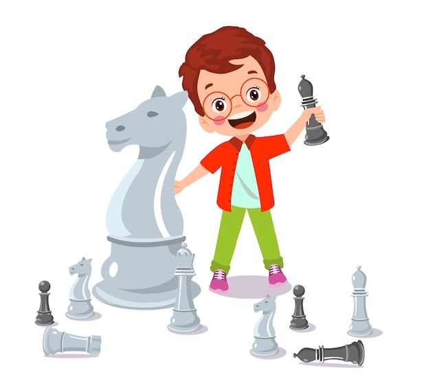 Cartoon character playing chess game Royalty Free Vector