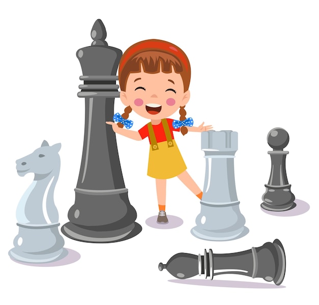 Cartoon character playing chess game