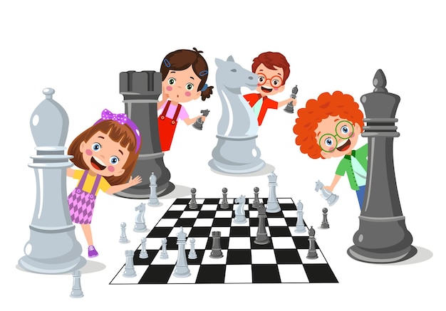 Cartoon character playing chess game