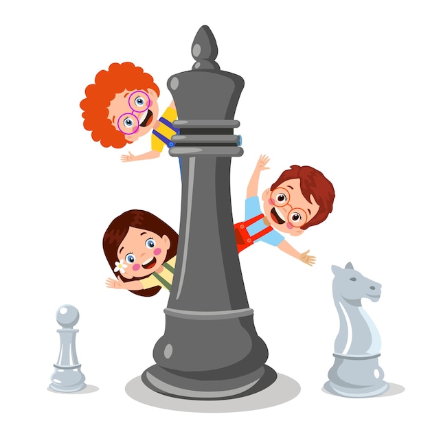 Cartoon character playing chess game