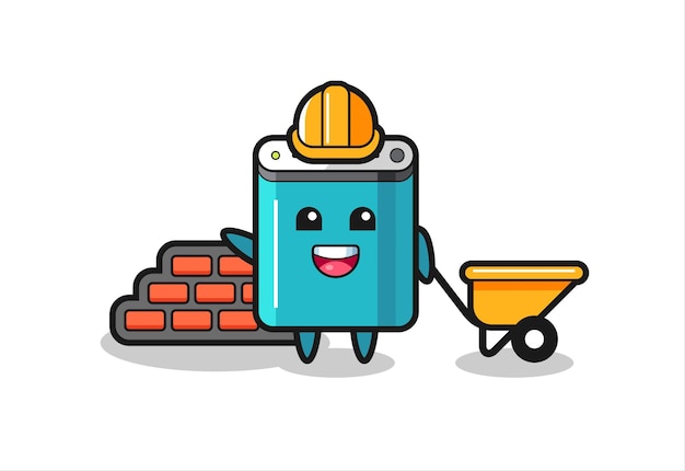 Cartoon character of power bank as a builder , cute style design for t shirt, sticker, logo element