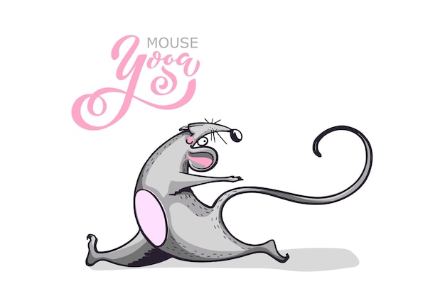 Vector cartoon character practicing yoga mouse positive rat illustration for a car or clothes vector illustration