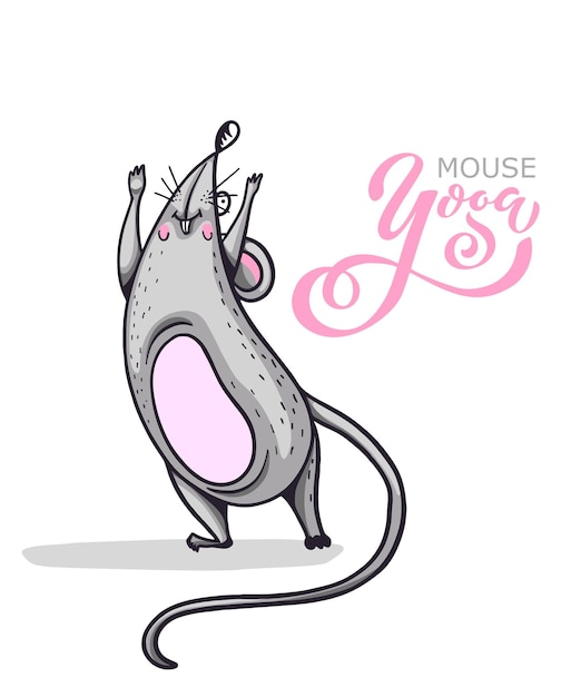 Cartoon character practicing yoga mouse Positive rat Illustration for a car or clothes Vector illustration