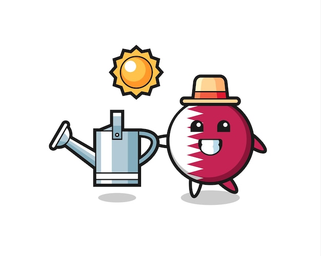 Cartoon character of qatar flag badge holding watering can , cute style design for t shirt, sticker, logo element