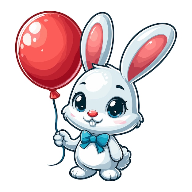 Vector cartoon character rabbit holds a red balloon vector illustration