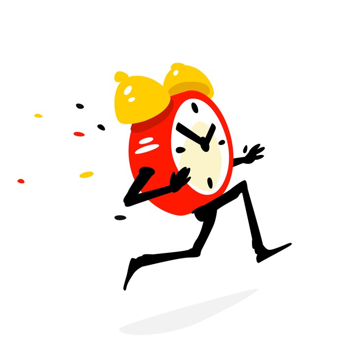 Vector 目覚まし時計を実行している漫画のキャラクター