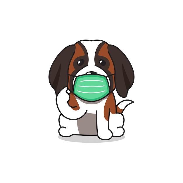 Cartoon character saint bernard dog wearing protective face mask for design.