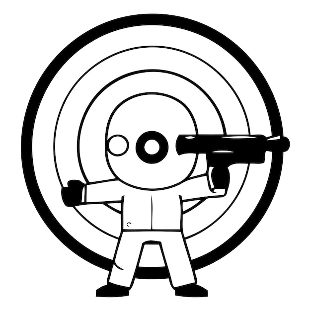 Персонаж мультфильма стреляет в цель из пистолета векторная иллюстрация