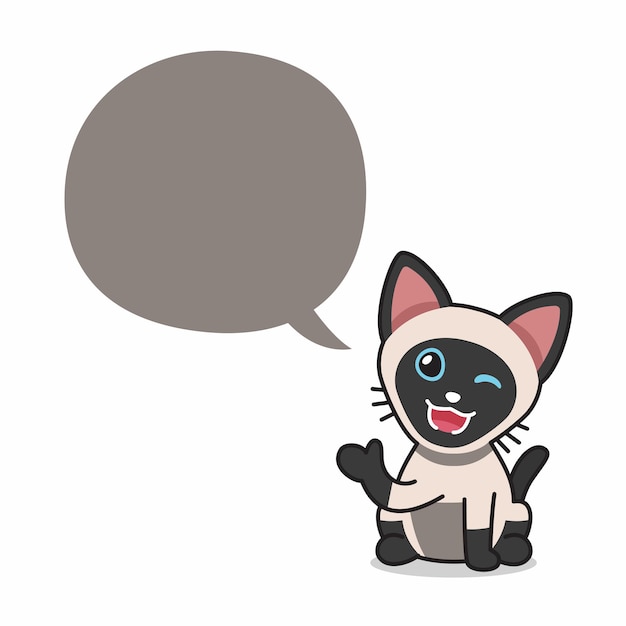 Cartoon character siamese cat with speech bubble for design.