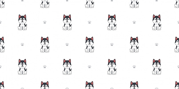 Cartoon character siberian husky dog seamless pattern background