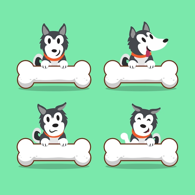 Cartoon character siberian husky dog with big bones