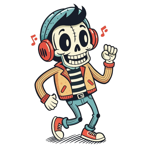 Cartoon character of skull man with headphone