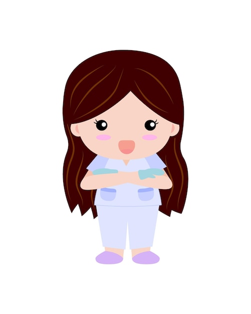 Cartoon character of smile cute young girl in hospital working uniform standing crossing arm