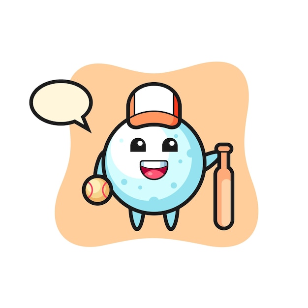 Cartoon character of snow ball as a baseball player