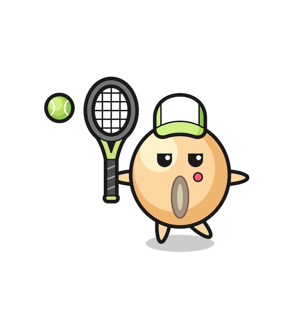 Cartoon character of soy bean as a tennis player