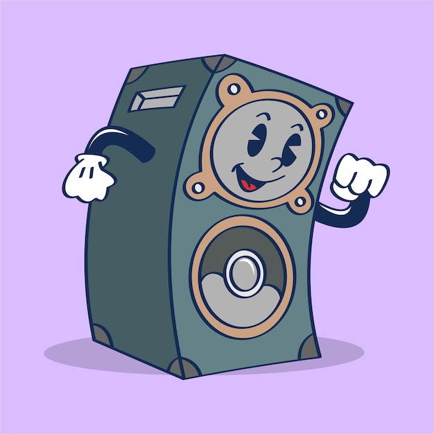 A Cartoon Character Speaker Dancing with Cute Face Illustration Hand Drawing Vector