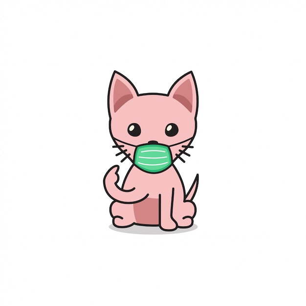 Cartoon character sphynx cat wearing protective face mask