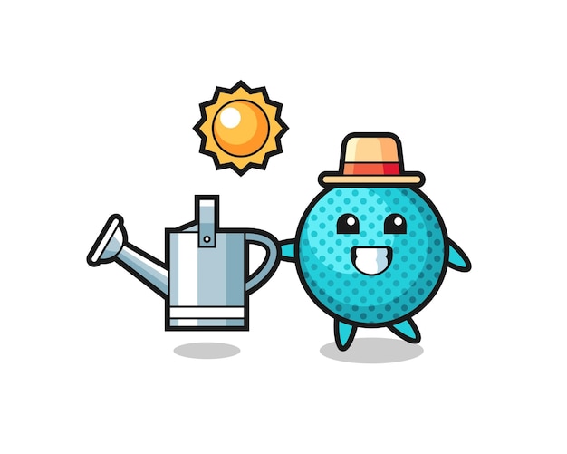 Cartoon character of spiky ball holding watering can