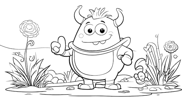 Cartoon Character Standing in Grass Theme coloring page activity for kids and adults