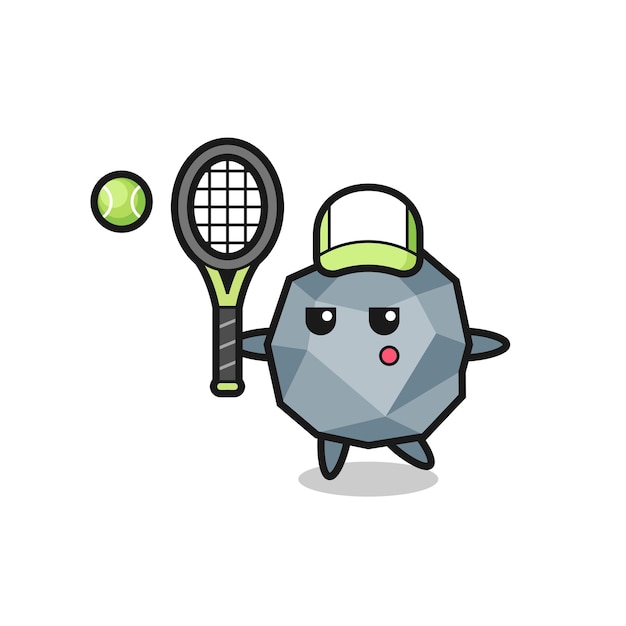 Cartoon character of stone as a tennis player , cute style design for t shirt, sticker, logo element