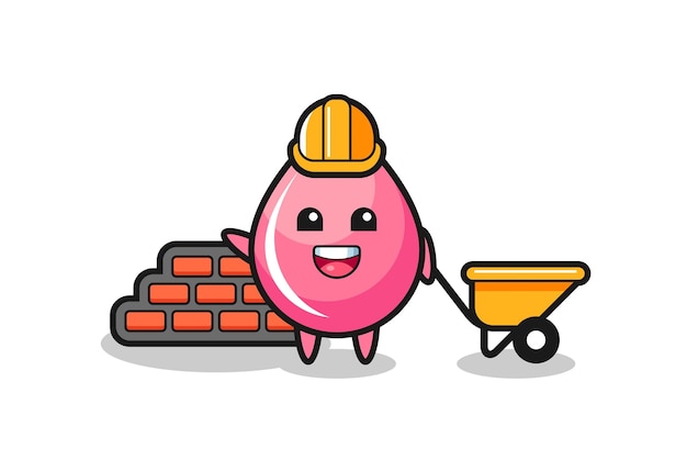 Cartoon character of strawberry juice drop as a builder