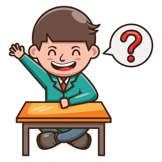 Vector cartoon character of student asking question at school . free vector