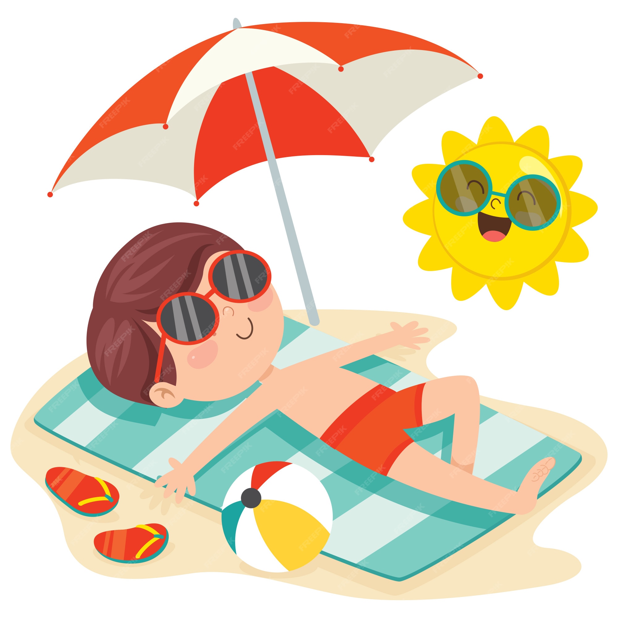 Premium Vector | Cartoon character sunbathing on the beach