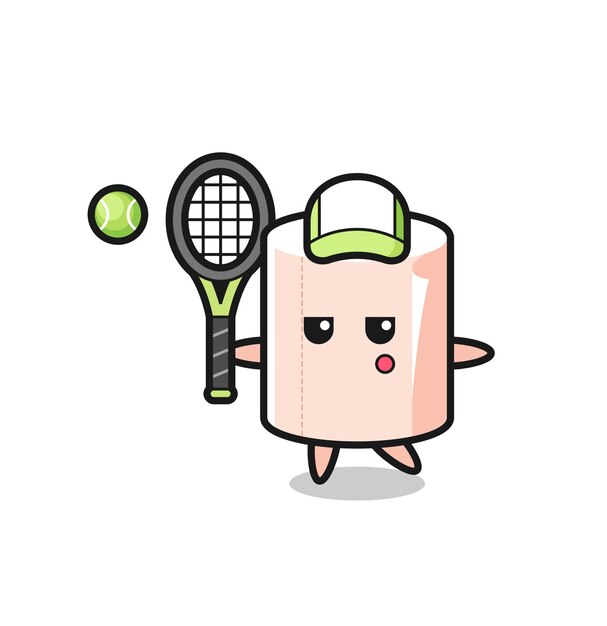 Cartoon character of tissue roll as a tennis player , cute design