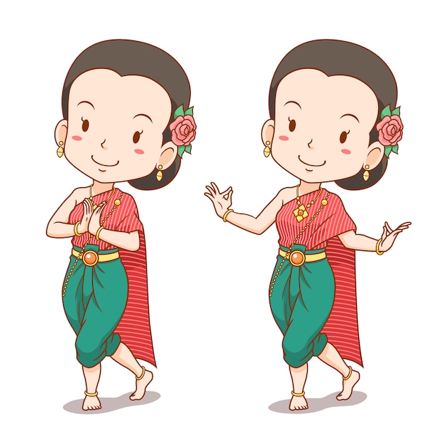 Vector cartoon character of traditional thai dancer girl.
