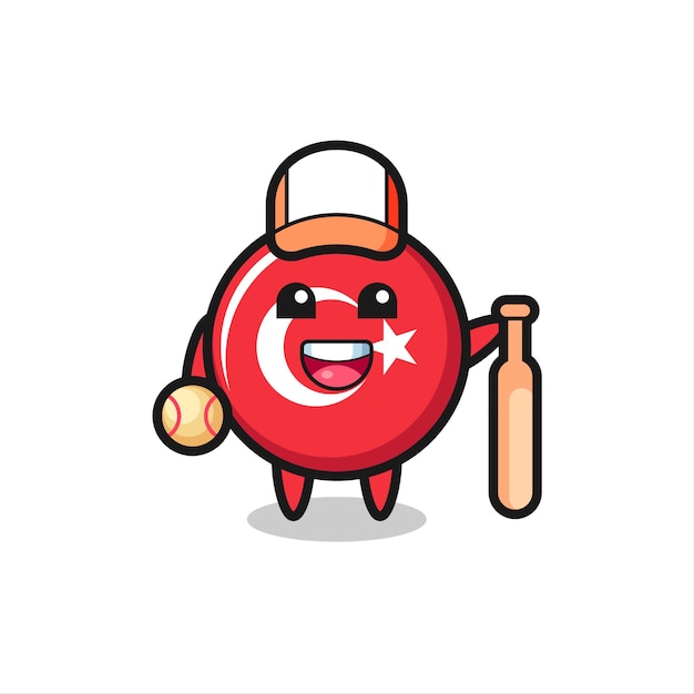 Cartoon character of turkey flag badge as a baseball player