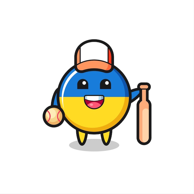 Cartoon character of ukraine flag badge as a baseball player