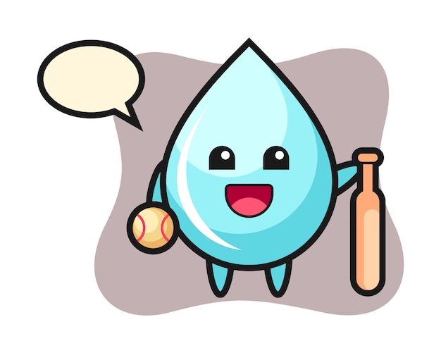 Cartoon character of water drop as a baseball player, cute style design for t shirt