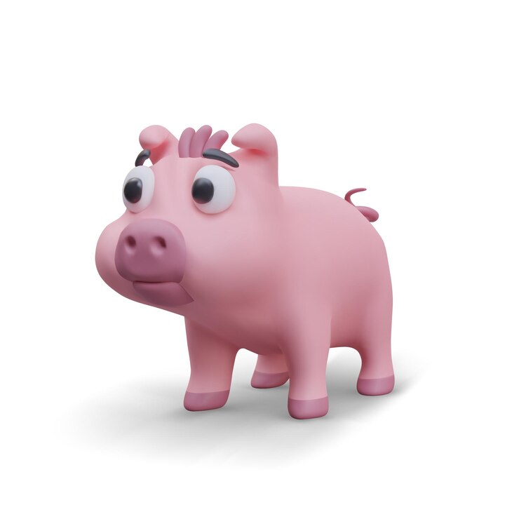 Cartoon character on white background Cute baby pink pig
