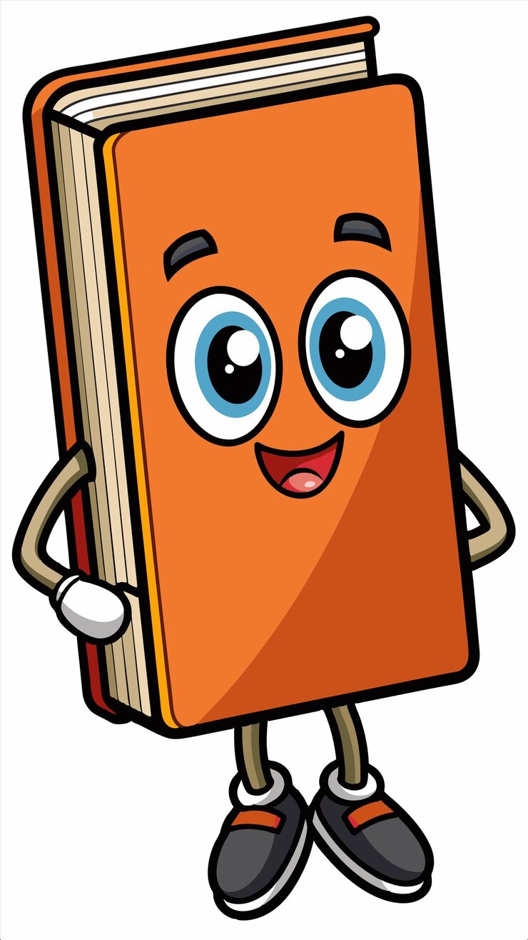 वेक्टर a cartoon character with a book called a face