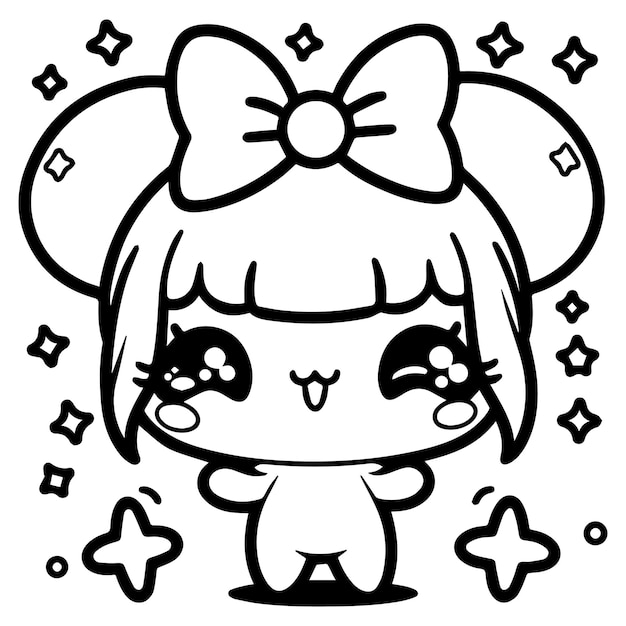 A cartoon character with a bow and a bow in her hair