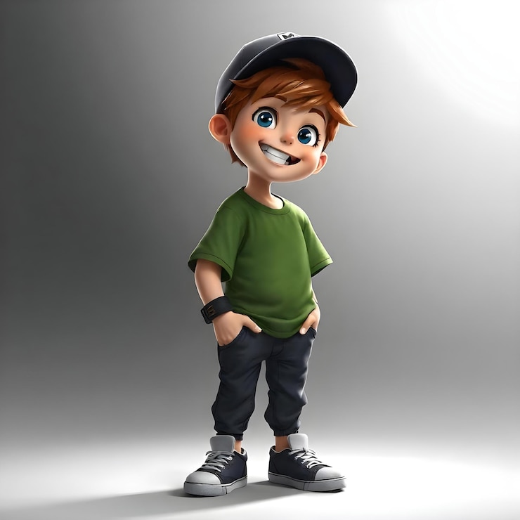 Vector cartoon character with green shirt that says t shirt