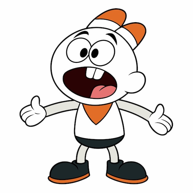 A cartoon character with an orange hat and white shirt