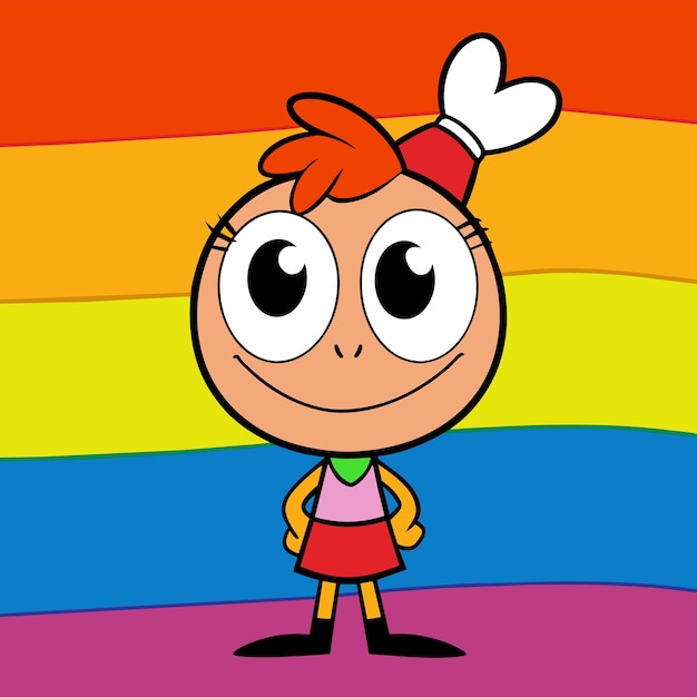 Vector a cartoon character with a rainbow background and a rainbow in the background