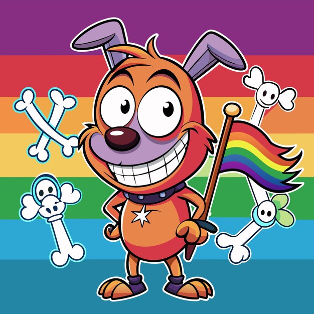 Vector a cartoon character with a rainbow background and a rainbow in the background