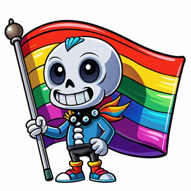 a cartoon character with a rainbow flag and a rainbow flag