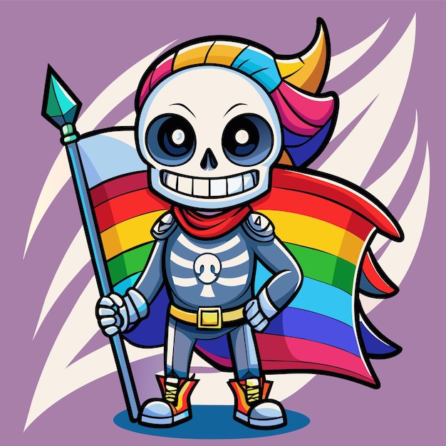 Vector a cartoon character with a rainbow flag and a rainbow