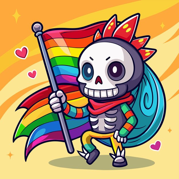 A cartoon character with a rainbow flag and a rainbow